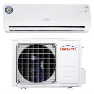 Generaltec 1 Ton Split Air Conditioner – Rotary Compressor, 4-Way Swing, Golden Fin, Remote Control. 12000BTU/H
